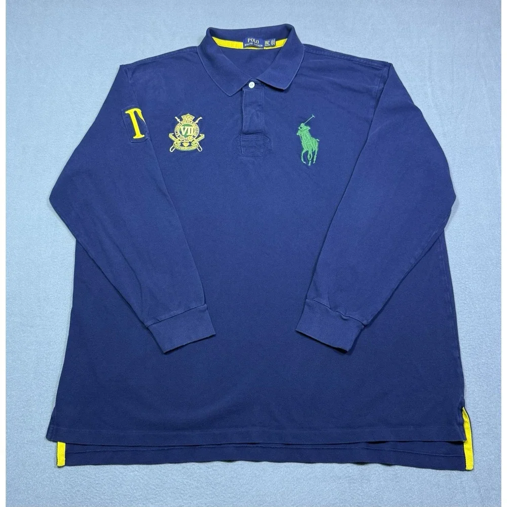 Polo Ralph Lauren Polo Shirt Mens 3XLT Big Pony Rugby Long Sleeve Navy Dadcore